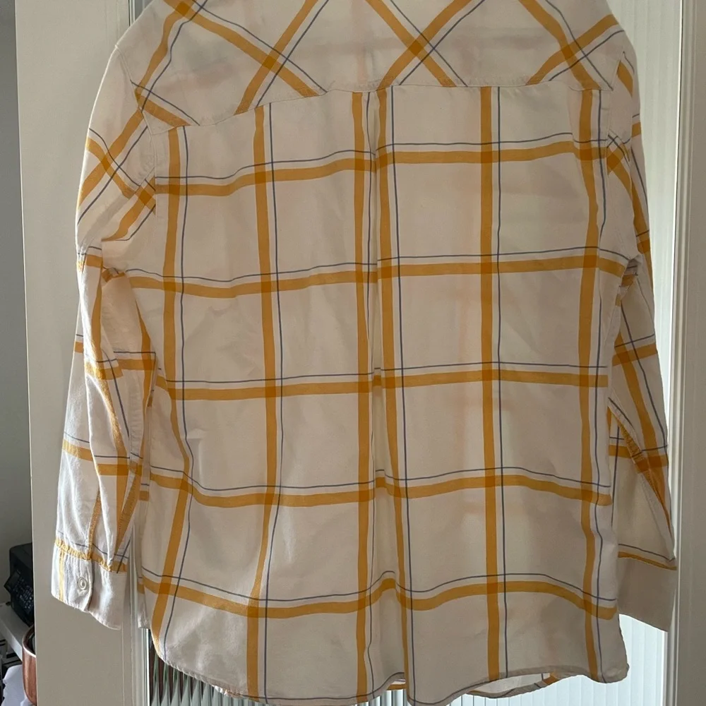 Eddie Bauer Yellow and White Plaid boyfriend Shirt - Picture 3 of 3